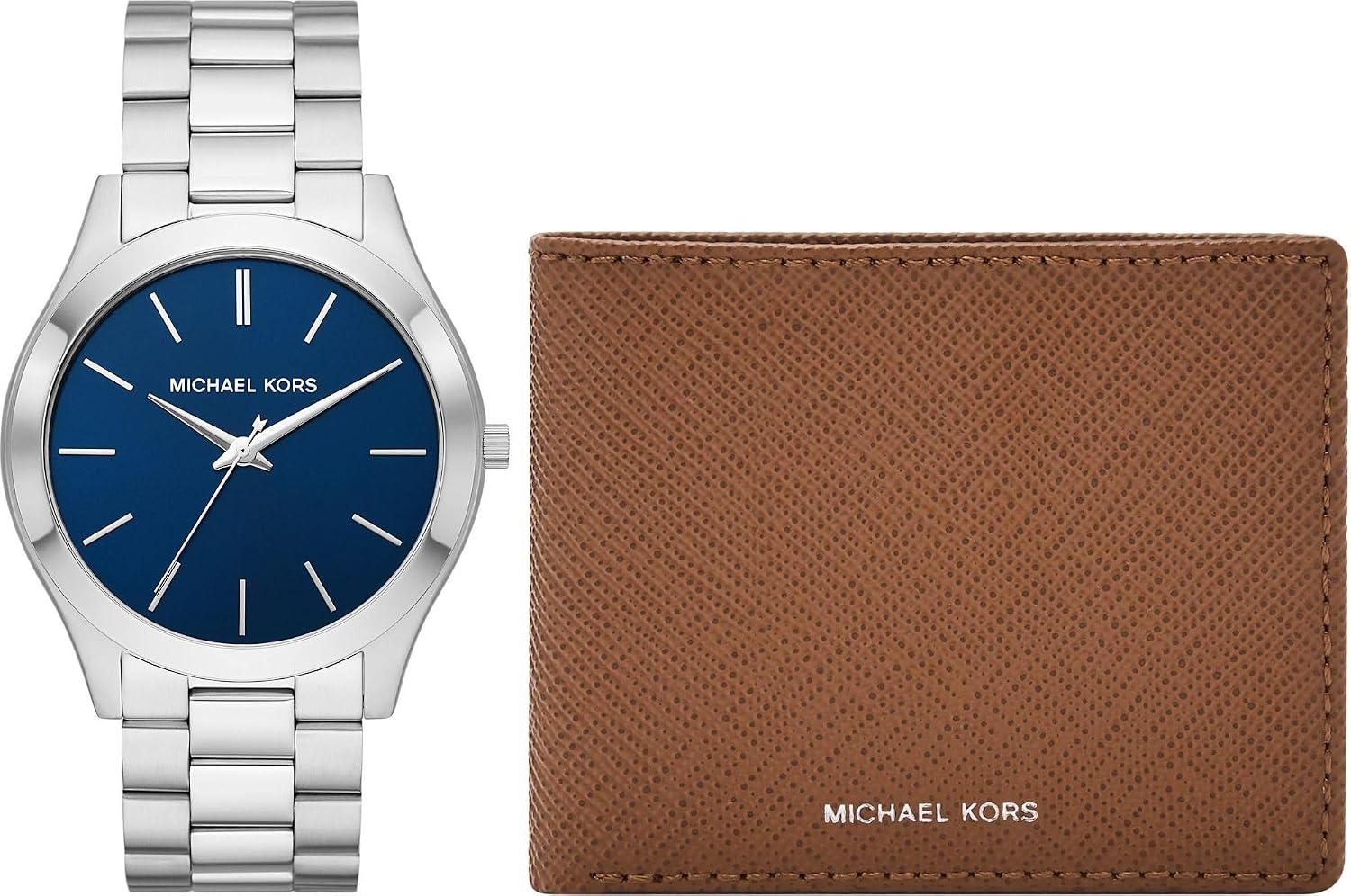 Detalle de Michael Kors MK1060SET Herren Armbanduhr – 44 mm Edelstahl mit blauem Zifferblatt