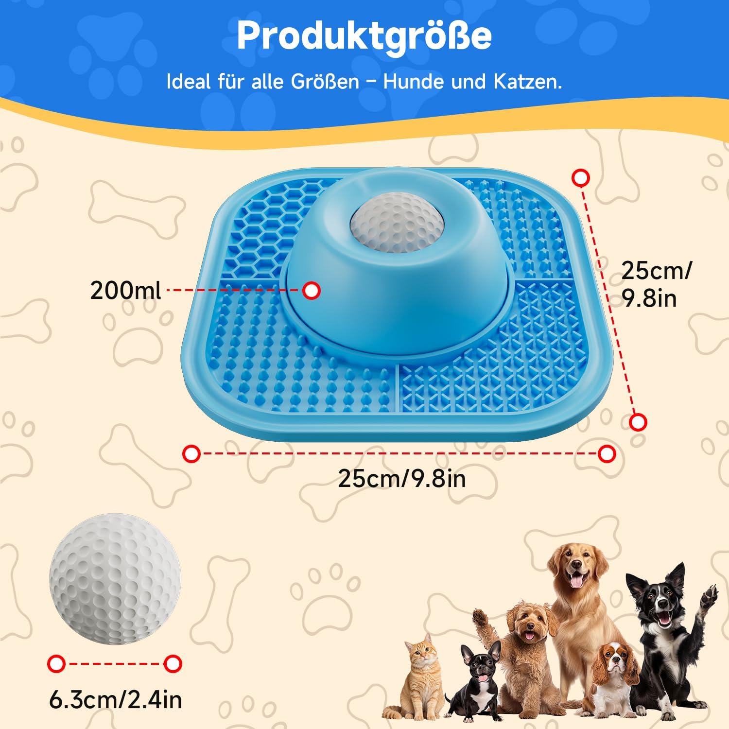 Thumbnail 6 de Pawinner likmat voor honden met likbal, siliconen, antislipzuignappen, 25 x 25 cm