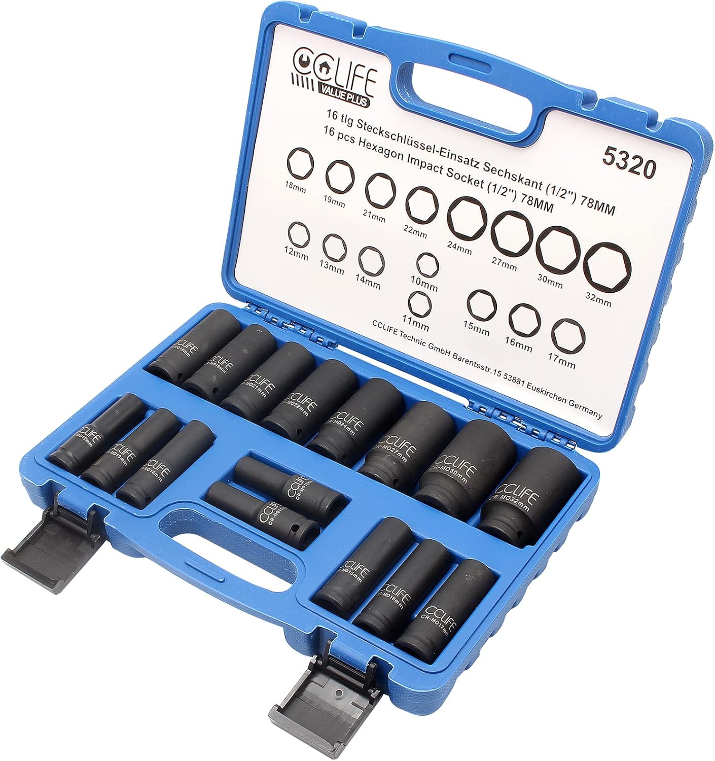 Thumbnail 6 de CCLIFE Coffret de douilles à chocs longues 1/2" (16 pièces) en Cr-Mo 10–32 mm