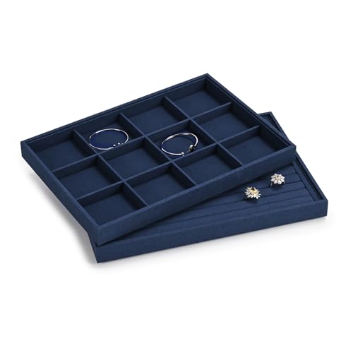 Detalle de Oirlv Bandeja organizadora de joyería de microfibra azul (12 cuadrículas)