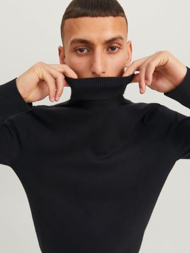 Detalle de JACK & JONES Jjeemil Knit Roll Neck Noos Camiseta Cuello Alto, Negro, Small para Hombre