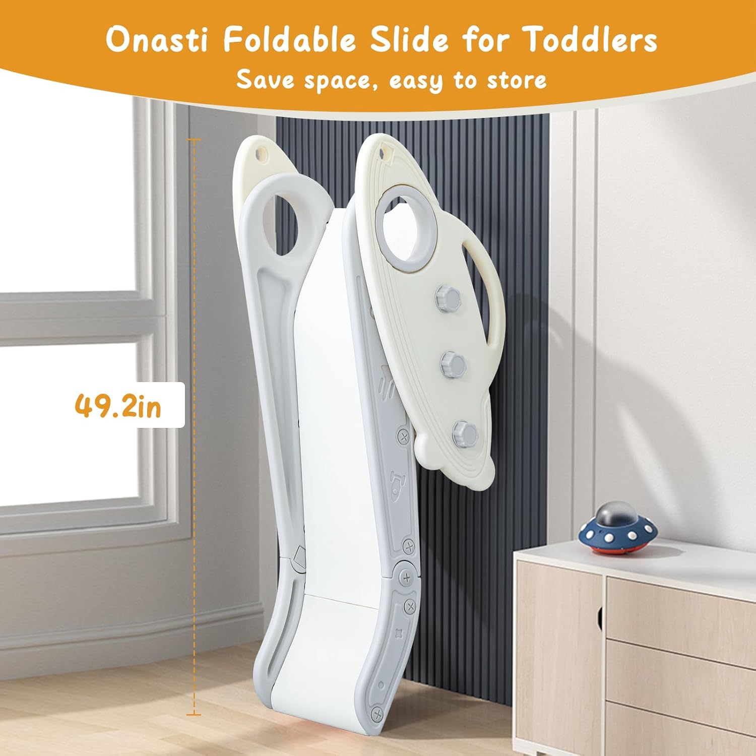 Detalle 2 de Onasti Kids Slide for Toddlers (Age 1–3) Freestanding & Folding Slide Playset with Basketball Hoop and Ring Toss, Grey