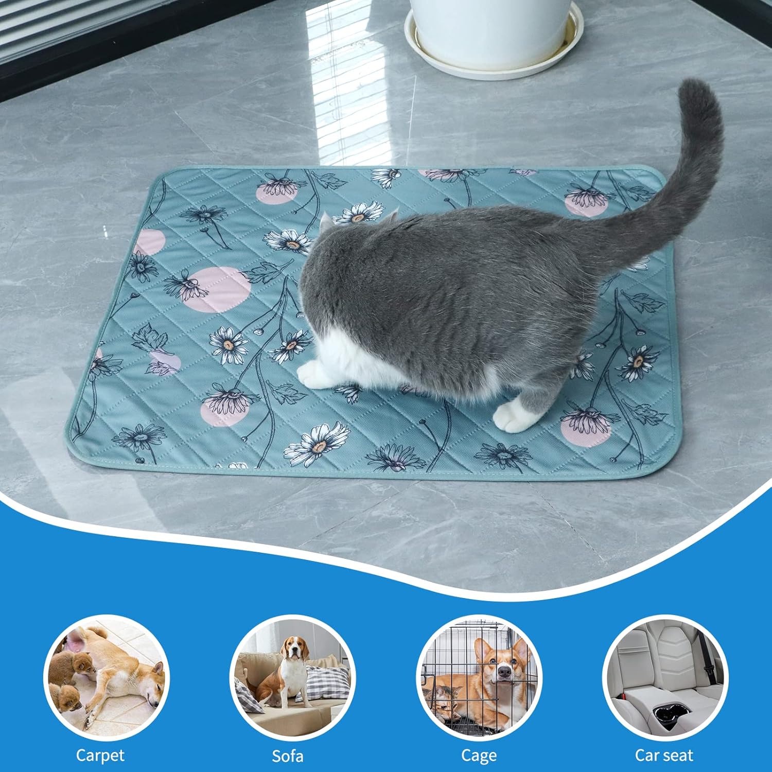 Detalle 2 de IEUUMLER 2er-Pack waschbare Welpenunterlagen (60 x 60 cm) für Laufstall, Autositz & Sofa – Wiederverwendbar & schnell absorbierend