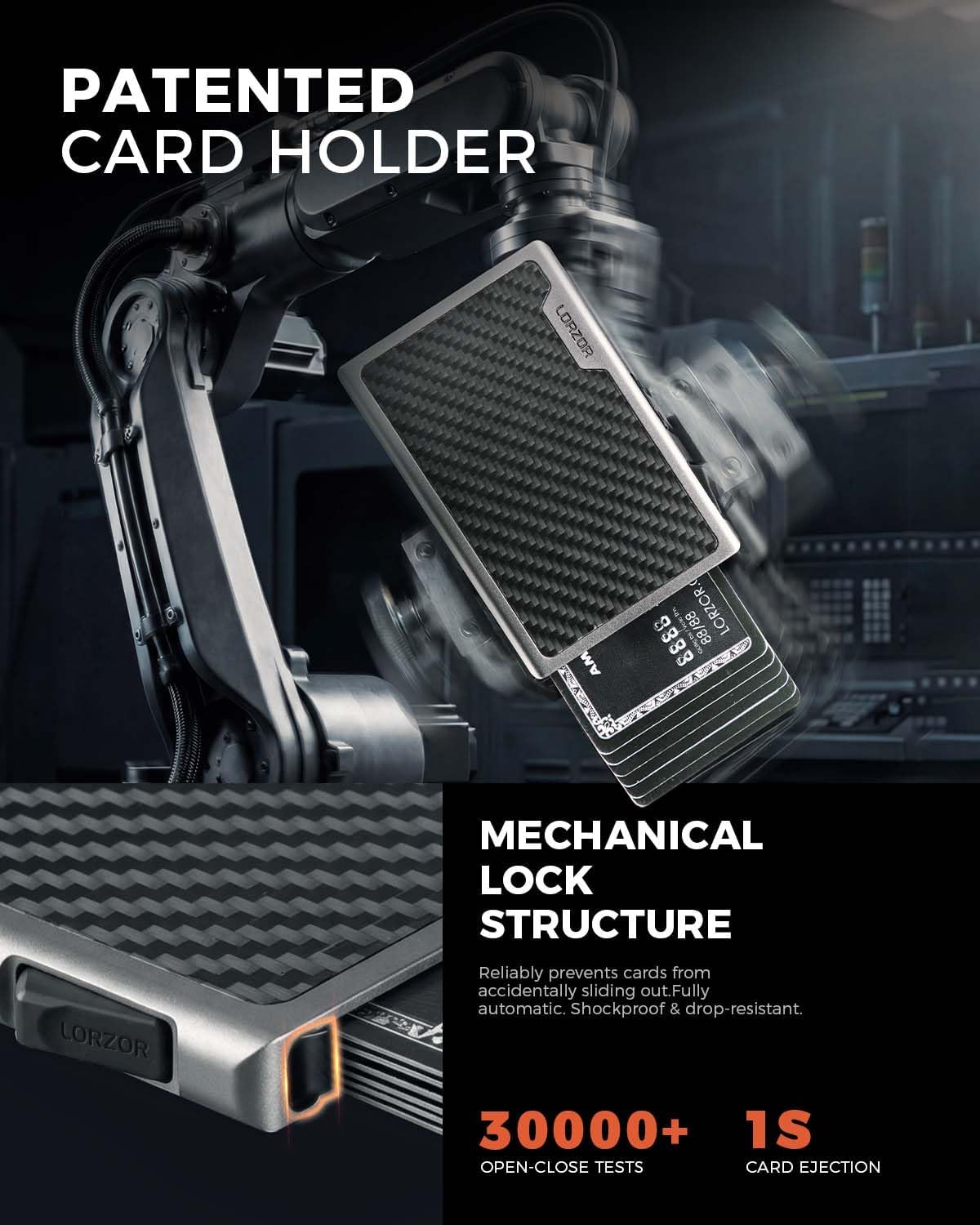 Thumbnail 3 de LORZOR Minimalist Slim Wallet with Removable Money Clip (Military-Grade Carbon Fibre) – RFID Blocking Card Holder