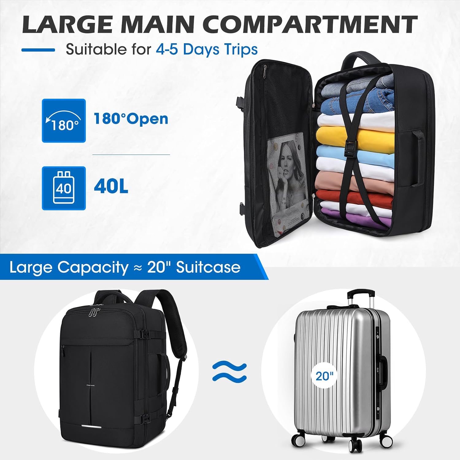 Thumbnail 3 de Lubardy Zaino da Viaggio Uomo 40L: bagaglio a mano anti-crisi, 17,3" laptop e Tasche ben organizzate