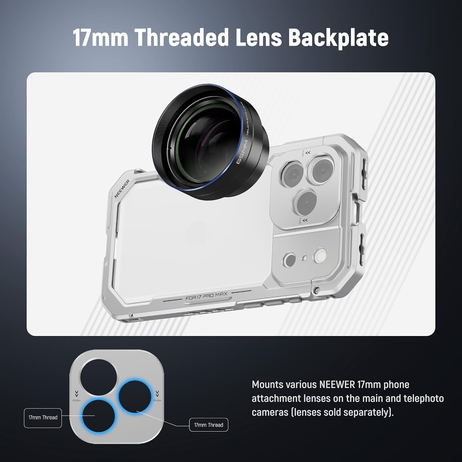 Thumbnail 2 de NEEWER Phone Cage for iPhone 17 Pro Max with 67mm Filter Ring