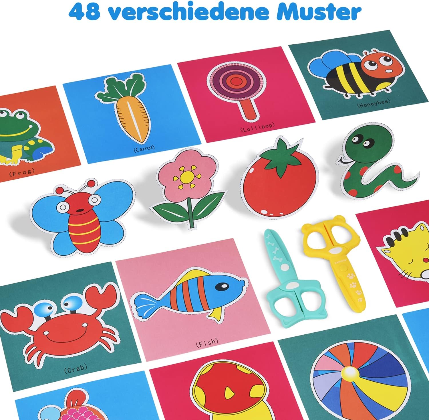 Detalle 2 de DealKits Papierschnitt-Set mit 2 Scheren & 48 Blatt Papier – Lernset für Kinder ab 3 Jahren