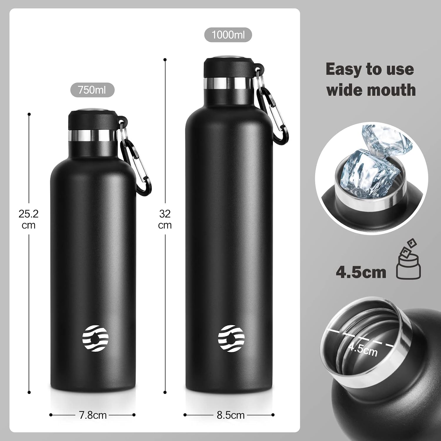Detalle 2 de FEIJIAN Stainless Steel Water Bottle 750ml/1000ml – Vacuum Insulated, Leak-Proof & BPA Free