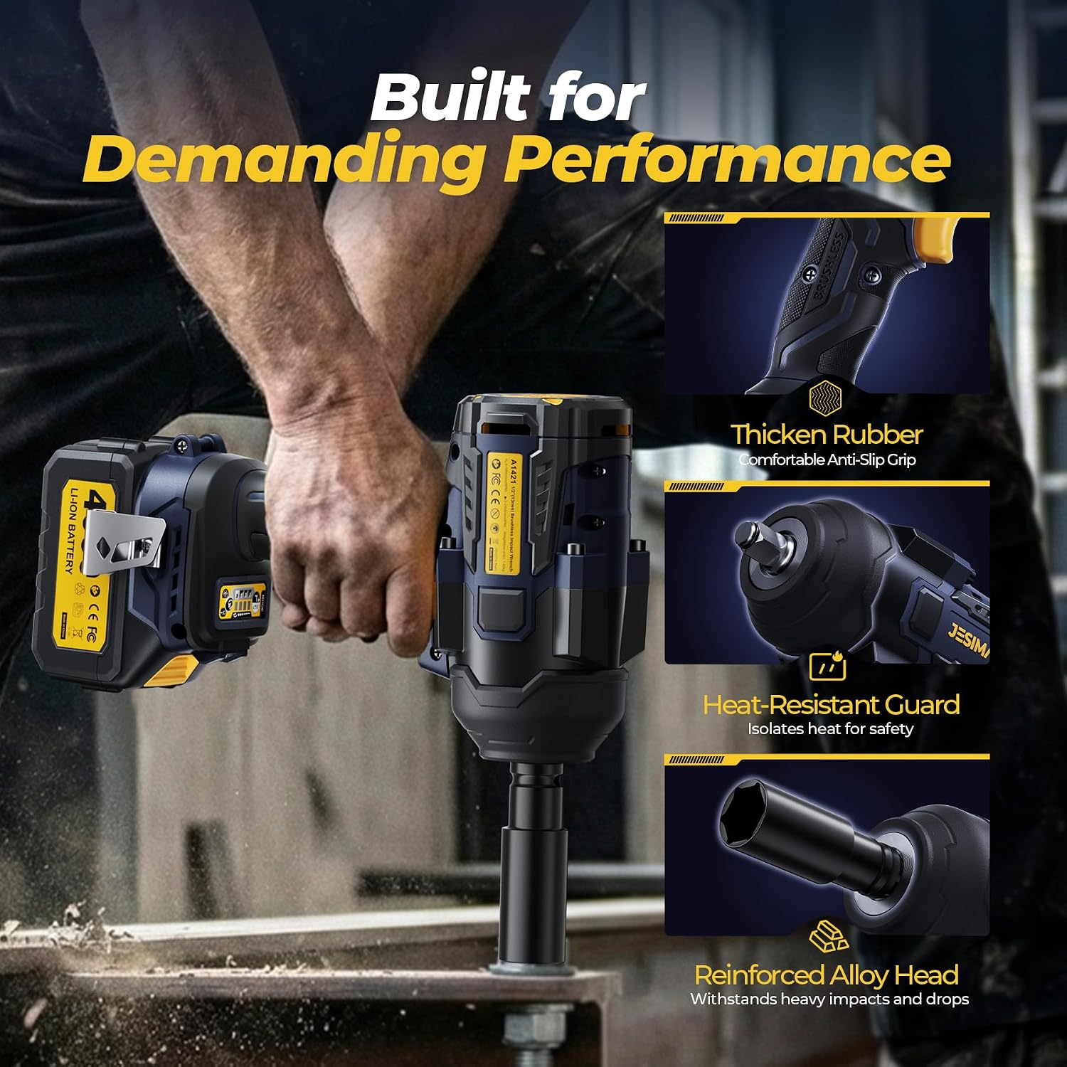Thumbnail 5 de JESIMAIK A1421 Cordless Impact Wrench, 1/2-Inch Brushless, 1,475 ft-lbs
