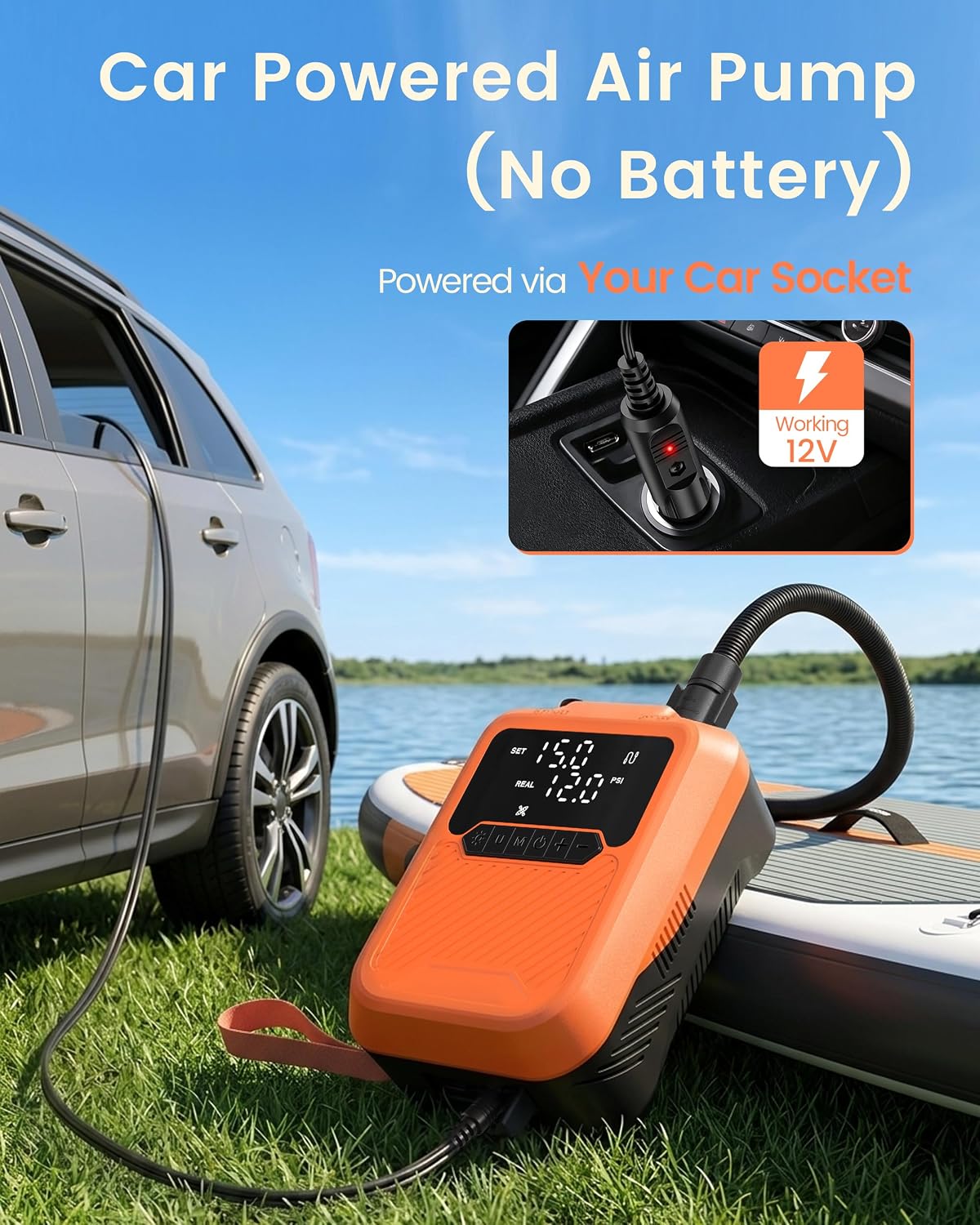 Detalle 2 de Coanto Electric SUP Pump 20PSI, 12V Car-Powered with Auto Shut Off