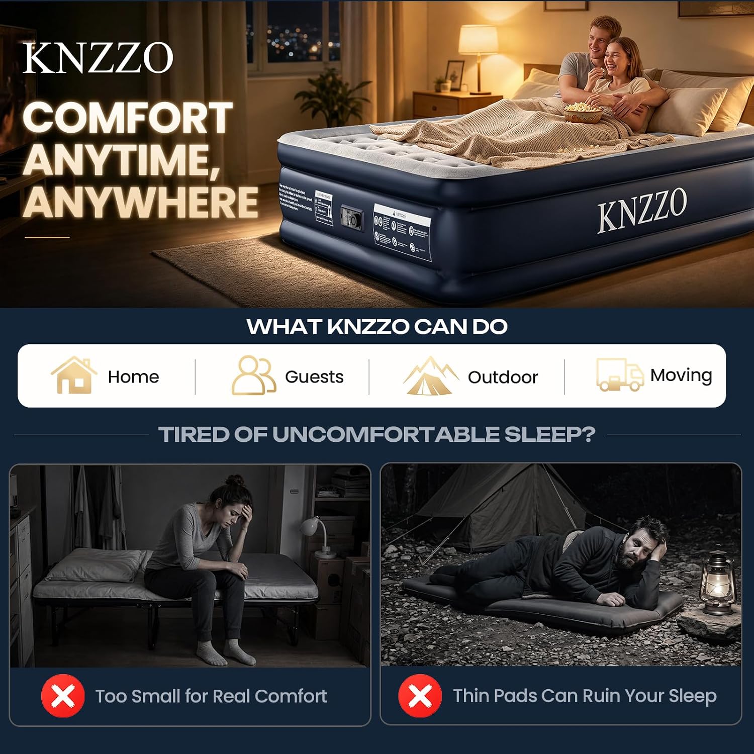 Thumbnail 6 de KNZZO KZ-Blue-Q-6018 Queen Air Mattress, 18-Inch with Built-In Pump