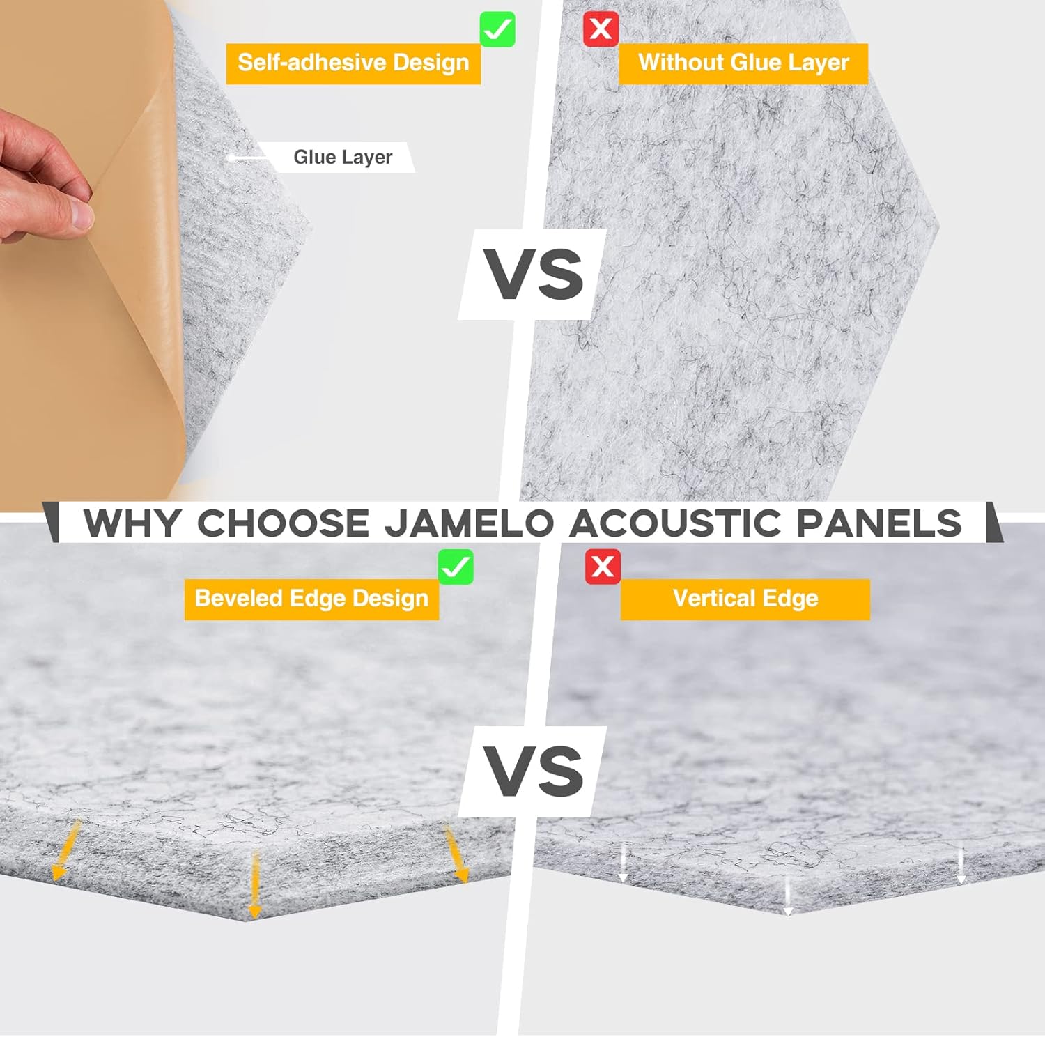 Detalle de JAMELO Akustikpaneele selbstklebend sechseckig (12er-Set) aus Polyester – Schallabsorber für Wand, Decke & Tür, Grau