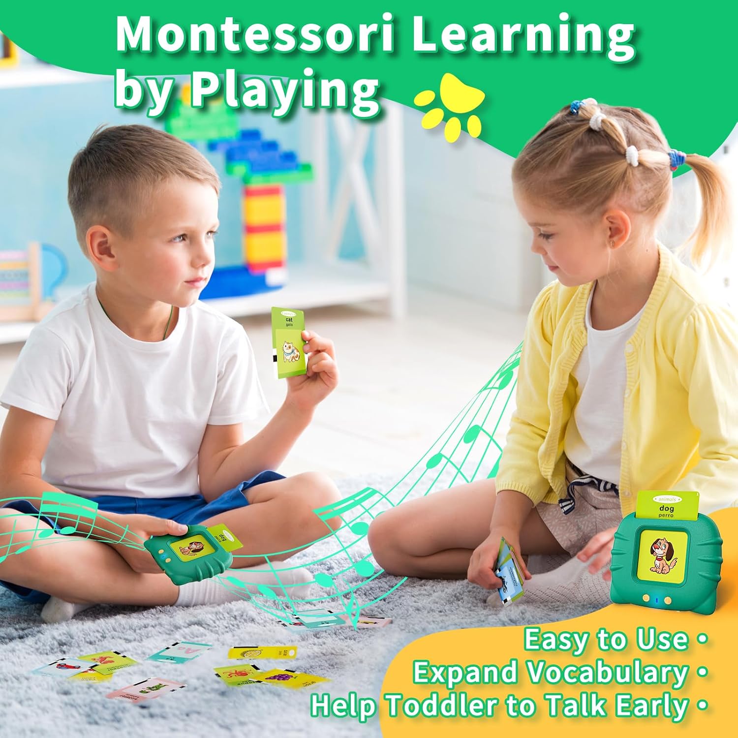Detalle 2 de Aullsaty Bilingual Toddler Talking Flash Cards: 250 Sight Words for Early Learning