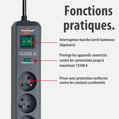 Detalle de Brennenstuhl Bloc multiprise Eco-Line 6 prises en quinconce – 1,5 m, H05VV-F