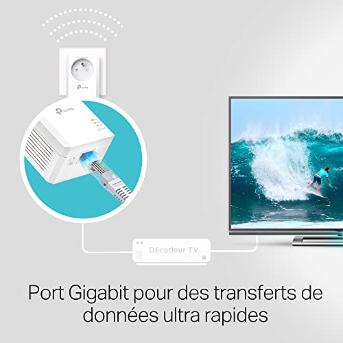 Detalle de TP-Link TL-PA7017P KIT: CPL 1000 Mbps with 1 Port Gigabit et Prise Intégrée (Pack 2) – idéal pour Multi-TV