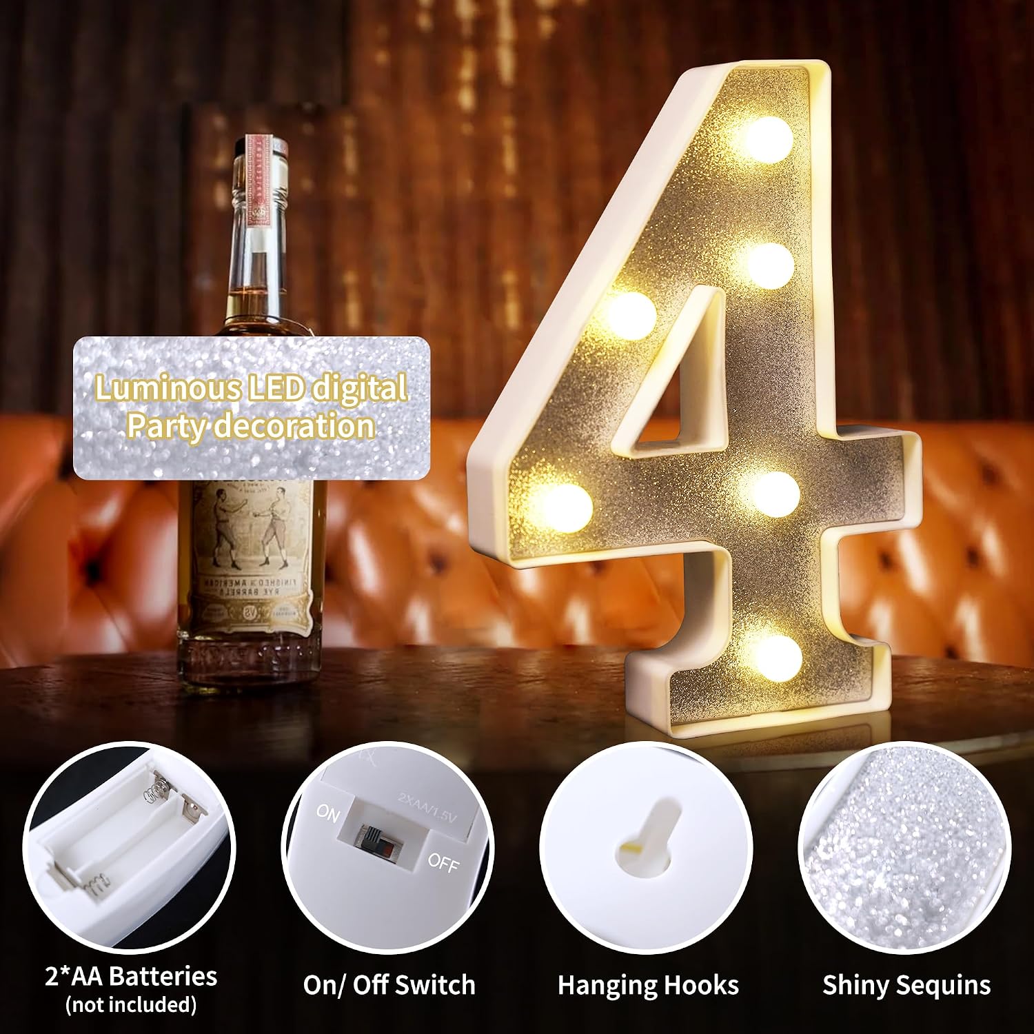 Thumbnail 2 de Silberfarbene LED Zahl 4 Dekoration 21,6 cm