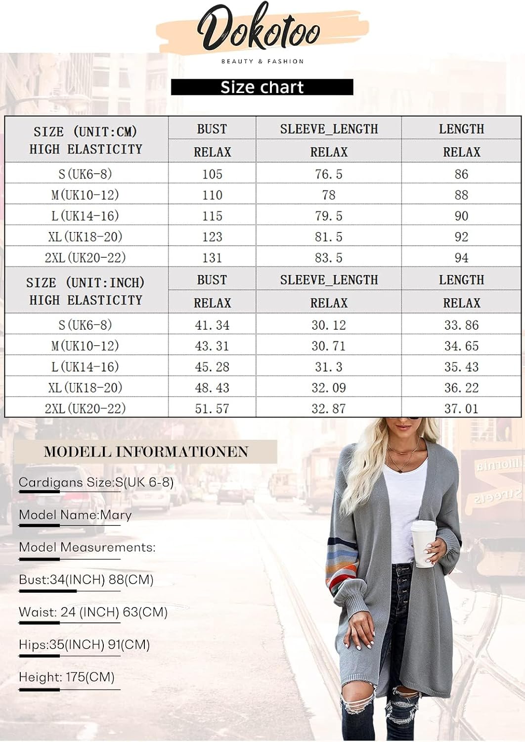 Detalle de AlvaQ Women’s Longline Open-Front Rainbow Striped Cardigan (S–XXL) – Lightweight Knit Coat Jacket