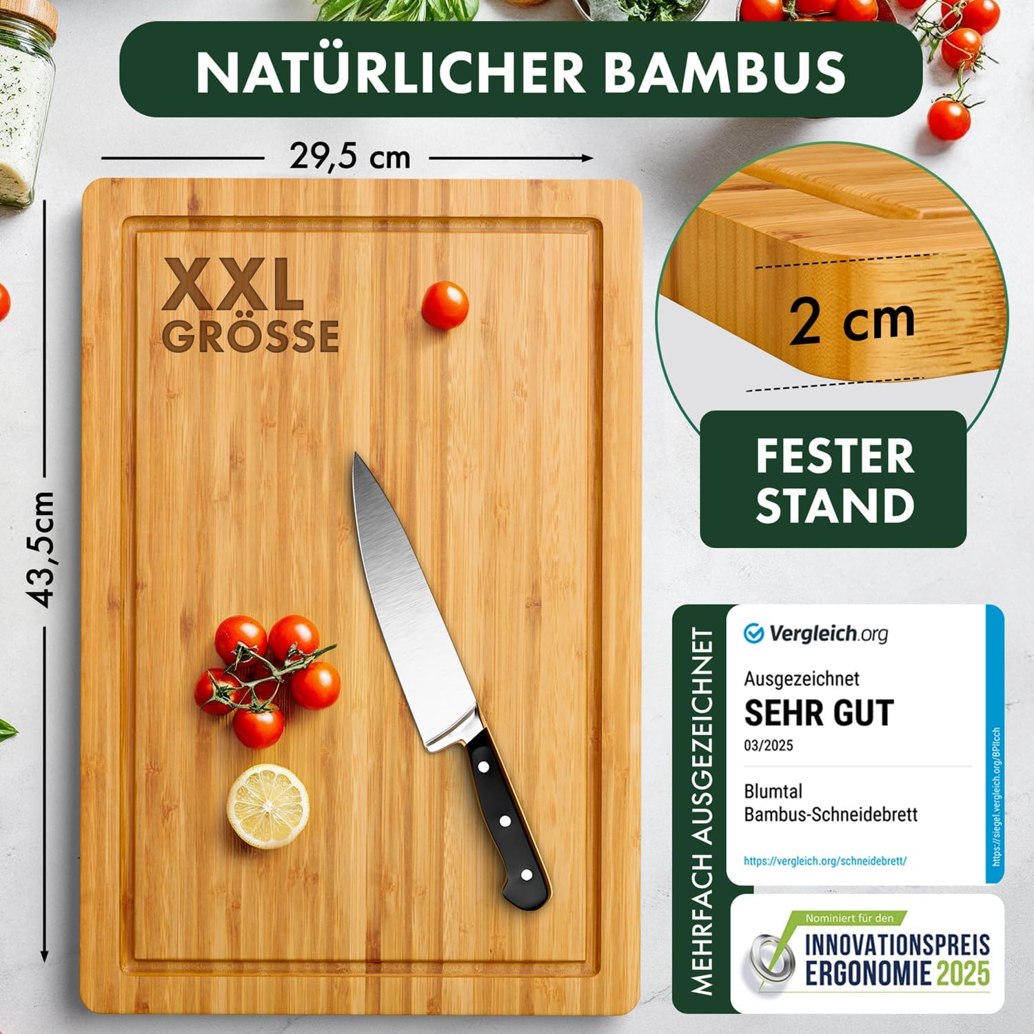 Detalle 2 de Blumtal Schneidebrett Bambus XXL 45x30x2 cm