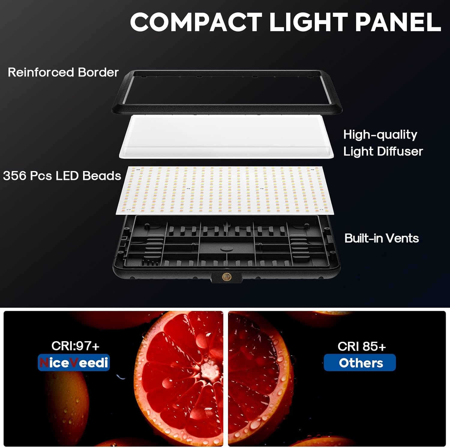 Detalle 1 de NiceVeedi 25W LED Video Panel Light Kit (2-Pack) with 185cm stands, tripod, 2900–7000K dimmable lighting