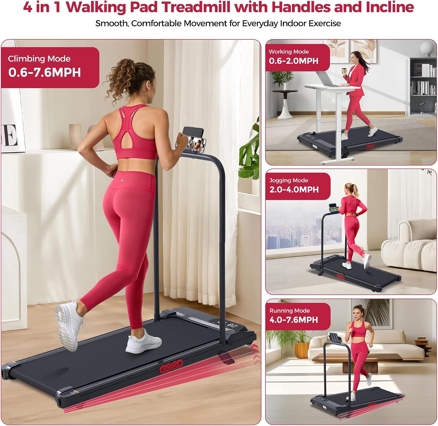 Thumbnail 4 de Potupus V300-KDS Treadmill with Removable Handlebar, Incline and 3.0 HP Motor