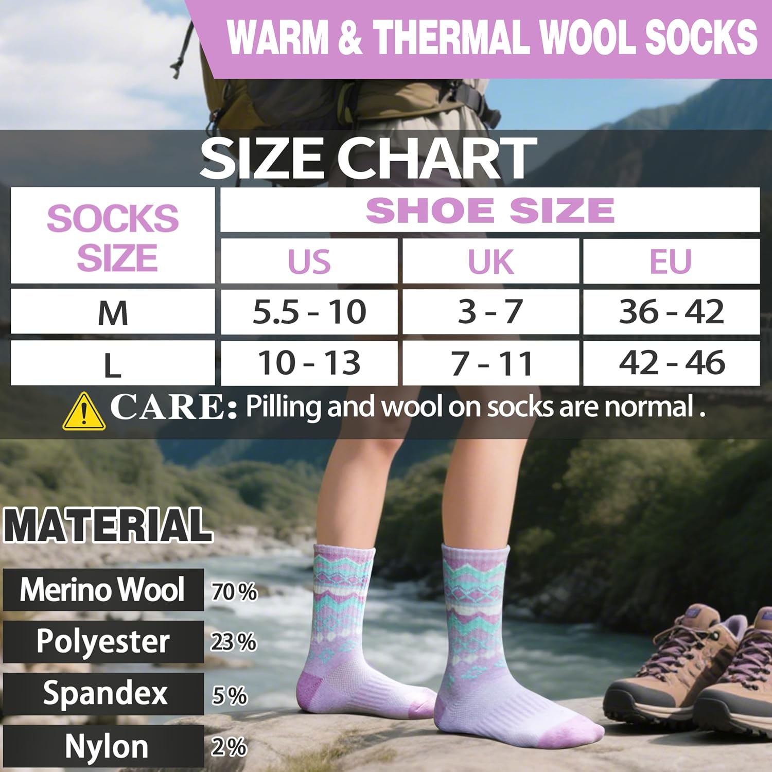 Thumbnail 4 de EBMORE Merino Wool Socks 5 Pack Womens