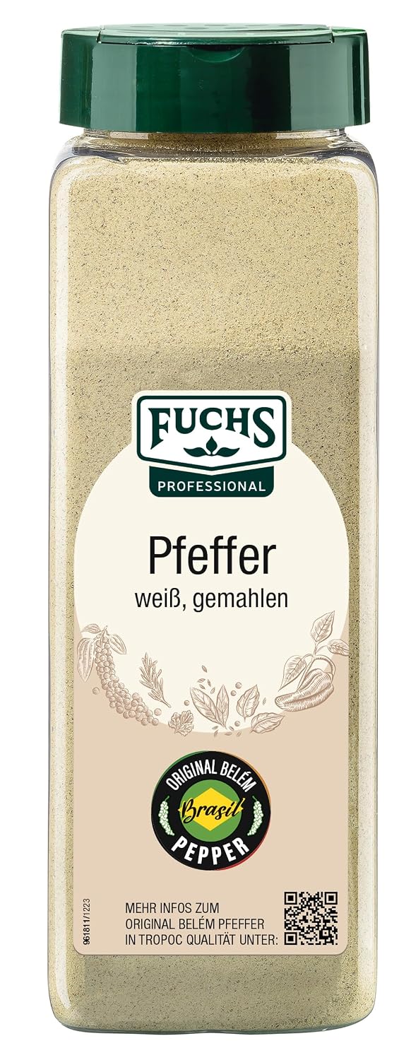 Fuchs Professional Pfeffer weiß gemahlen – 600 g in der Streudose, ideal für Großverbraucher und Gastronomie