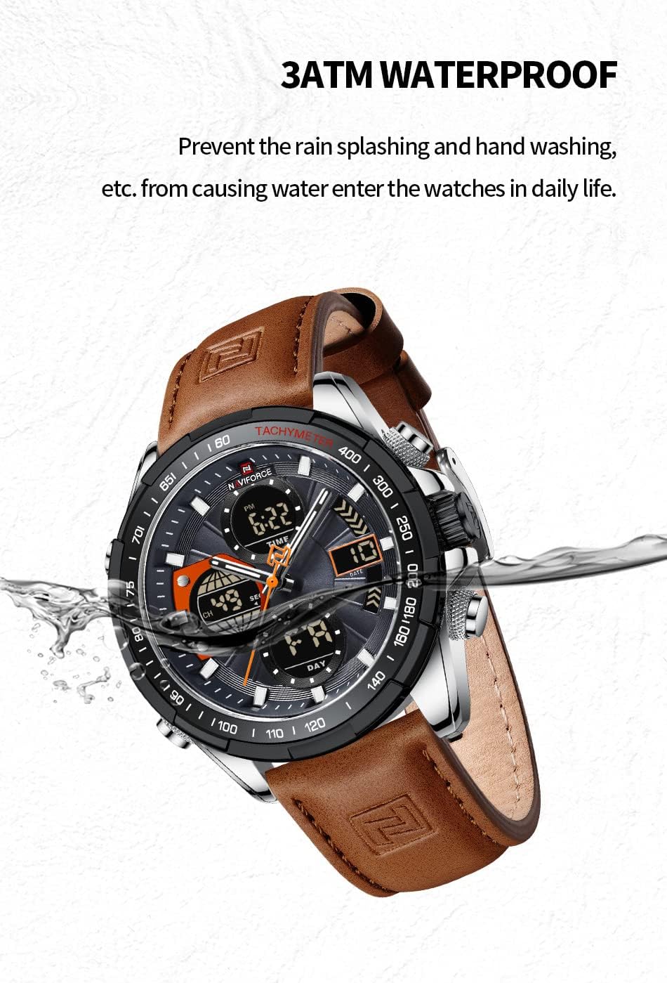 Thumbnail 4 de Naviforce Orologio da uomo militare: digitale/analogico al quarzo, impermeabile e multifunzione con cinturino in pelle