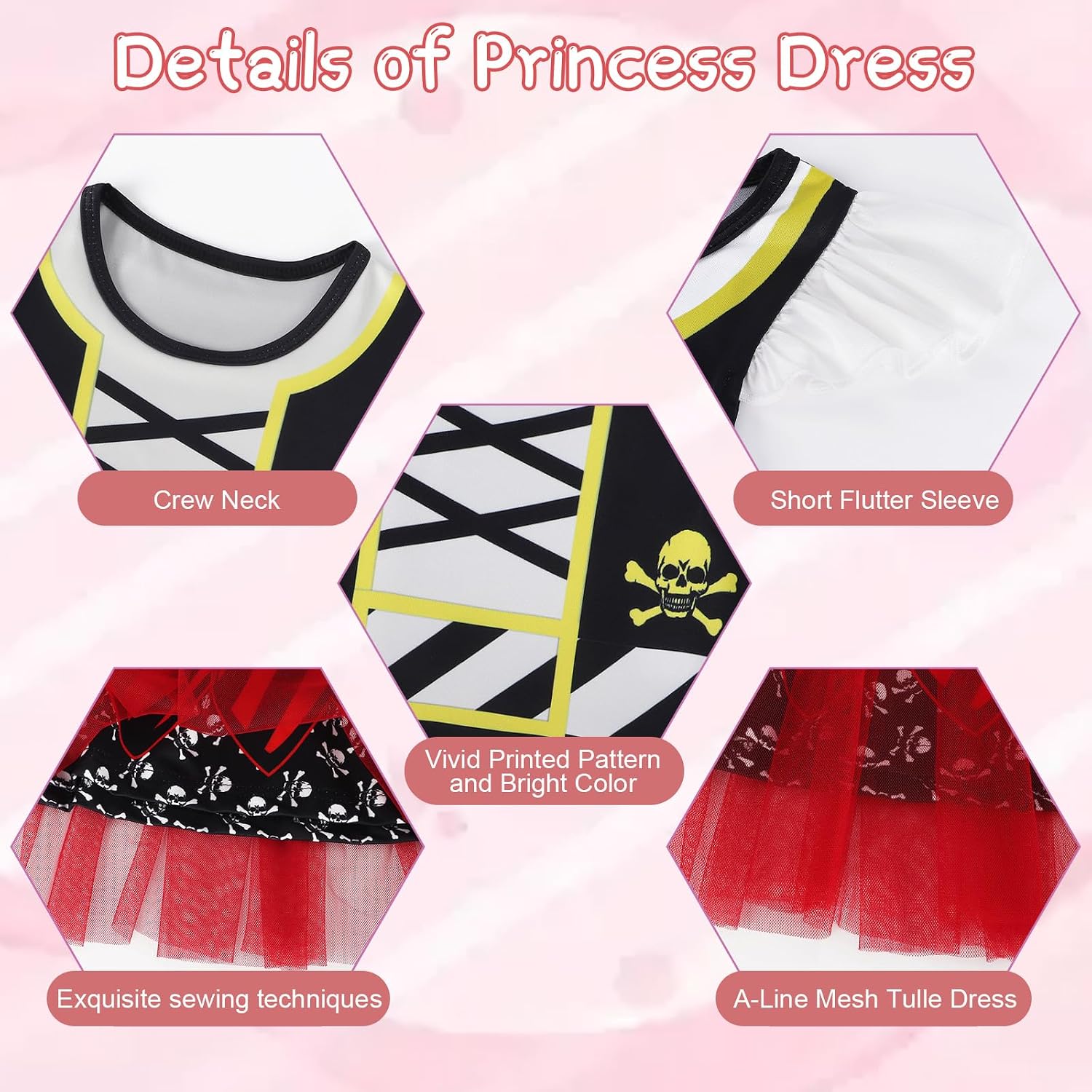 Detalle de HenzWorld Girls Pirate Costume Flutter-Sleeve Tulle Dress for Kids