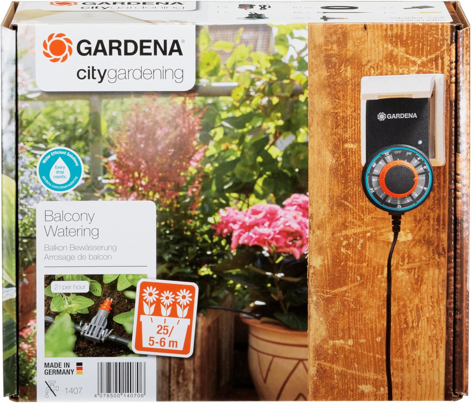 Detalle de Gardena Set da balcone city gardening: kit di irrigazione per fioriere, fino a 6 m