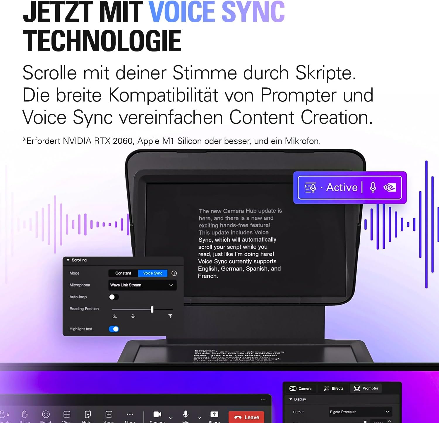 Thumbnail 6 de Elgato Prompter – Teleprompter mit integriertem Bildschirm (1920 x 1080) für YouTube, Twitch, Zoom, Teams & Streaming-Setups