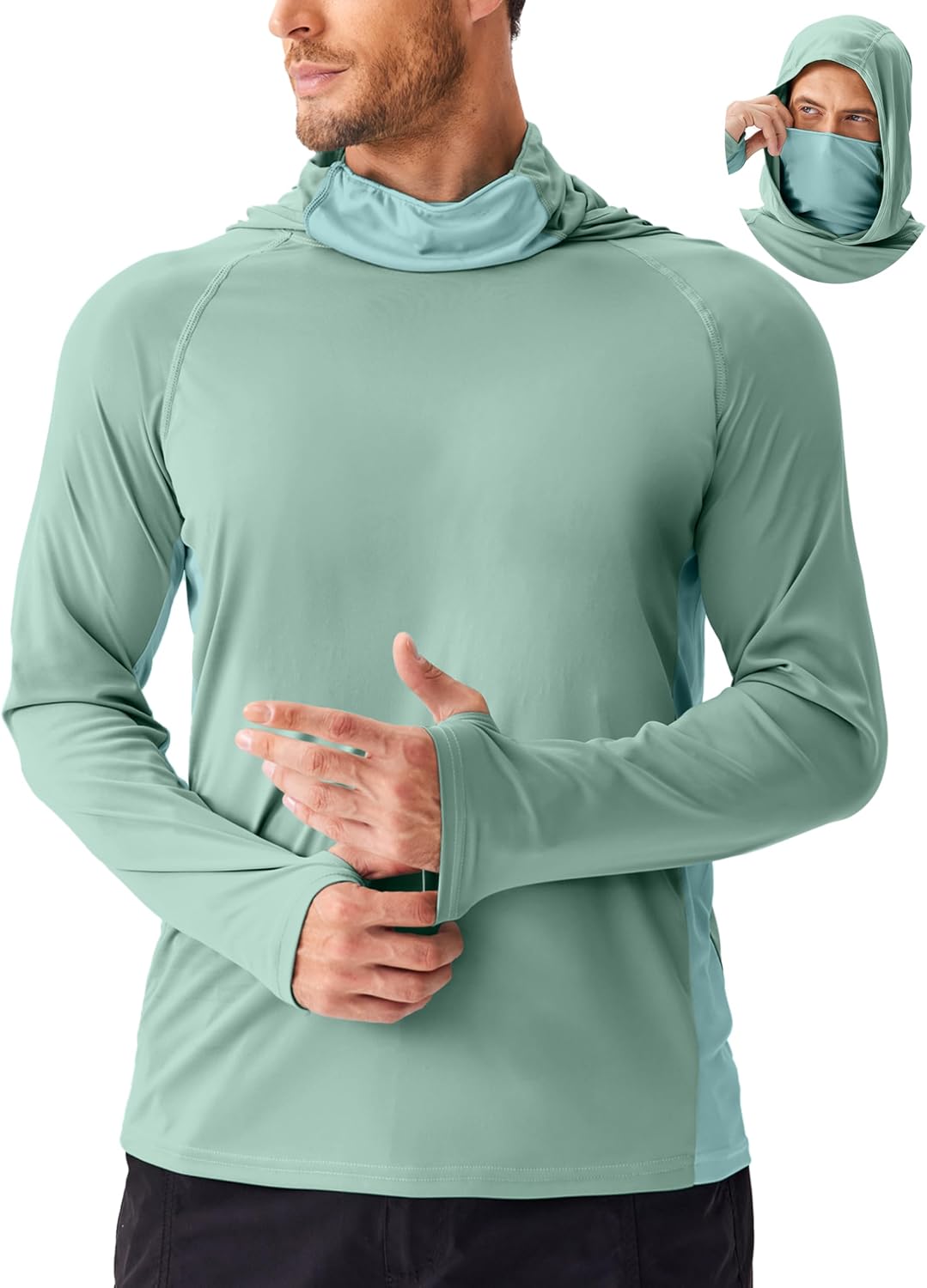 Detalle de PINSPARK Men's Sun Protection Hoodie with Mask UPF 50+ UV Long Sleeve Shirt