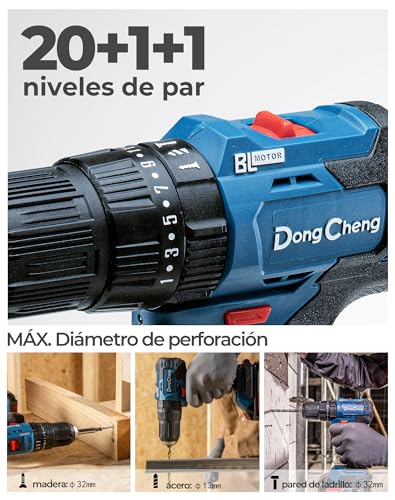 Detalle de Dong Cheng taladro percutor a batería 20V 50Nm con 2x2,0Ah y 13mm