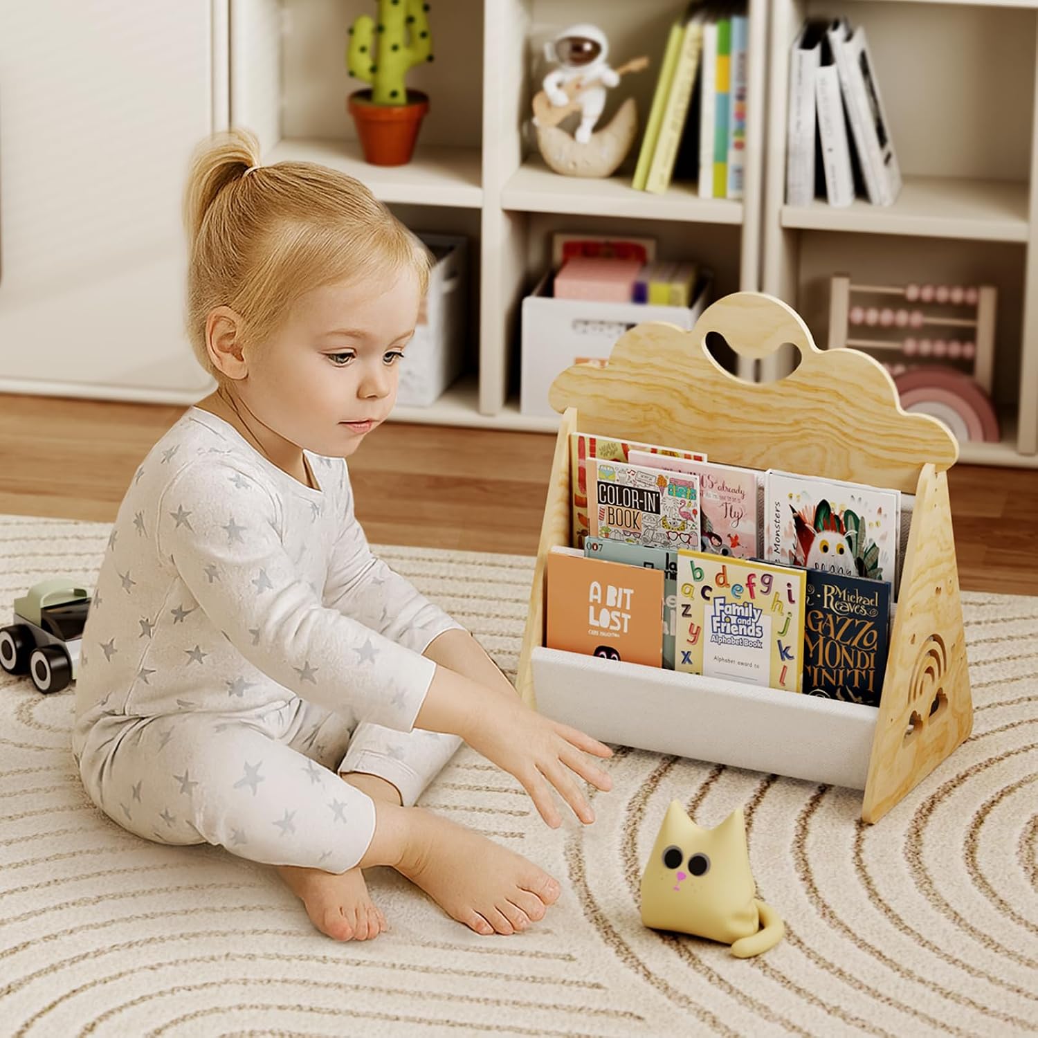 Detalle de Giklux Estantería Infantil de Madera: Montessori, portátil y segura