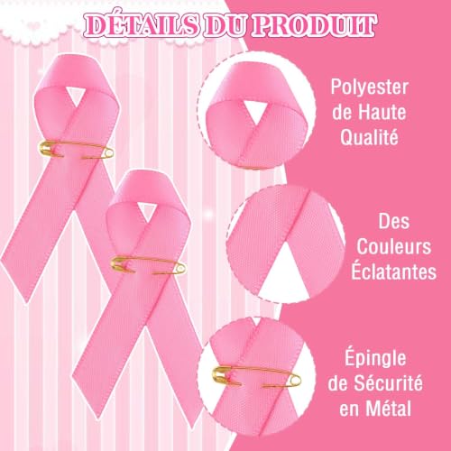 Detalle de Walkinbear lot de 120 broches Octobre Rose en satin, ruban rose 7,5 × 4 cm