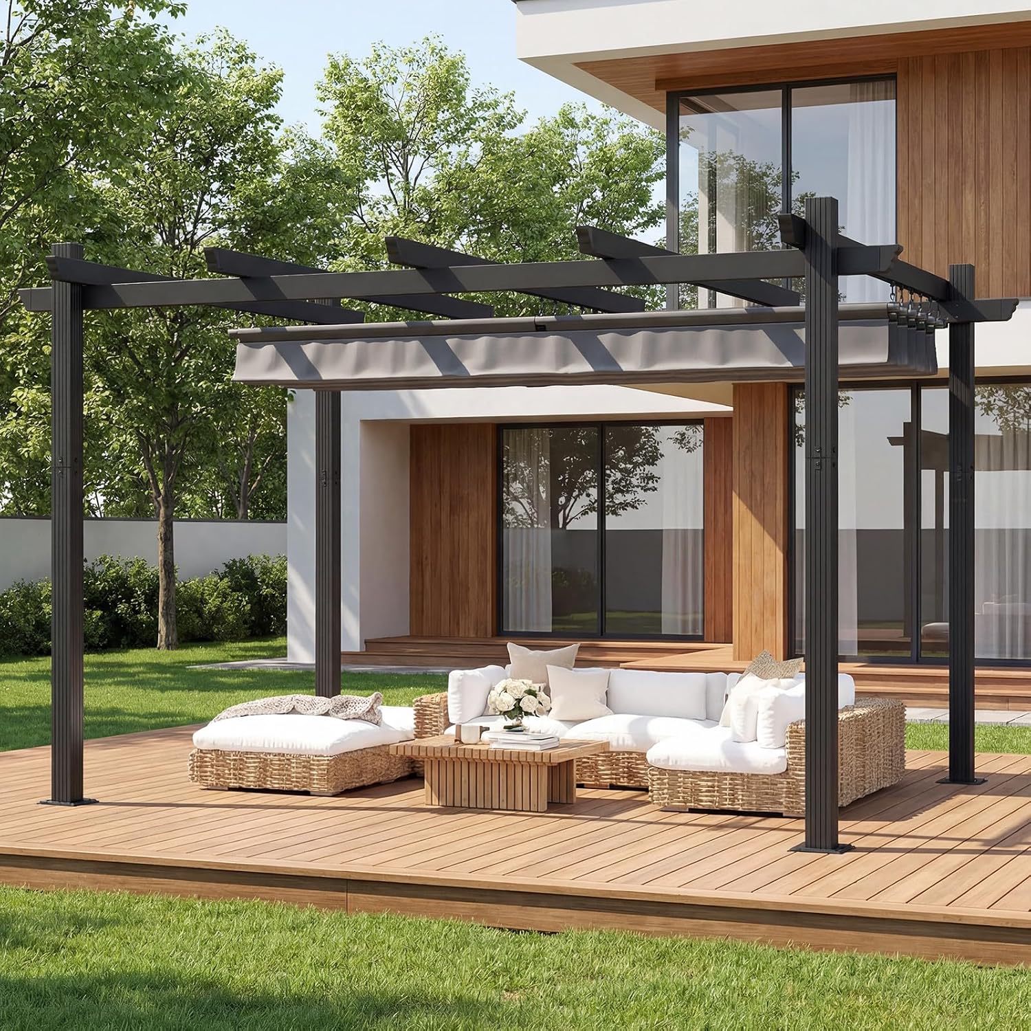 Detalle de TRIUMPHKEY Pergola Pavillon 3x4 m wasserdicht, Aluminium mit Schiebedach – Winterfest, grau