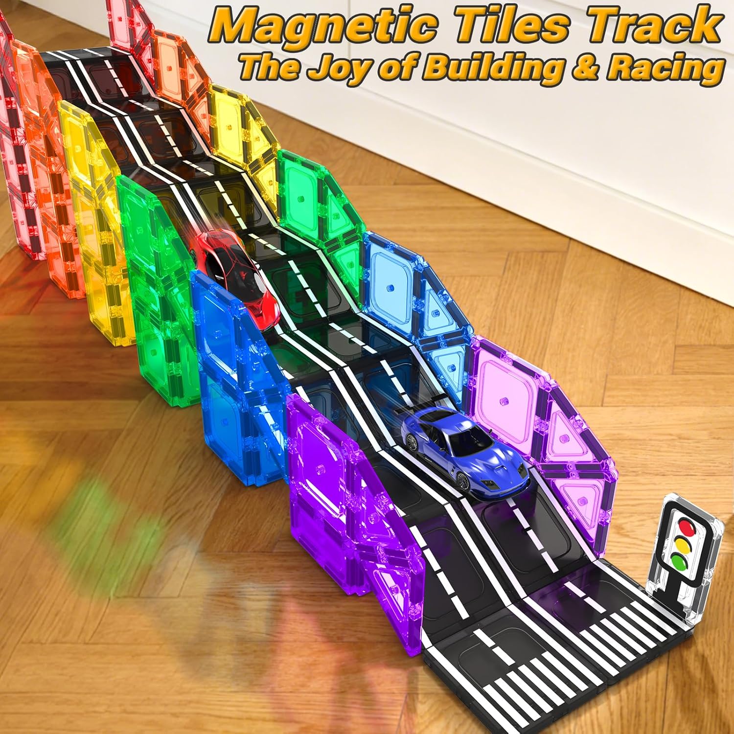 Detalle 2 de Magnetic Tiles 104-Piece Road Set for STEM Toys 🧩
