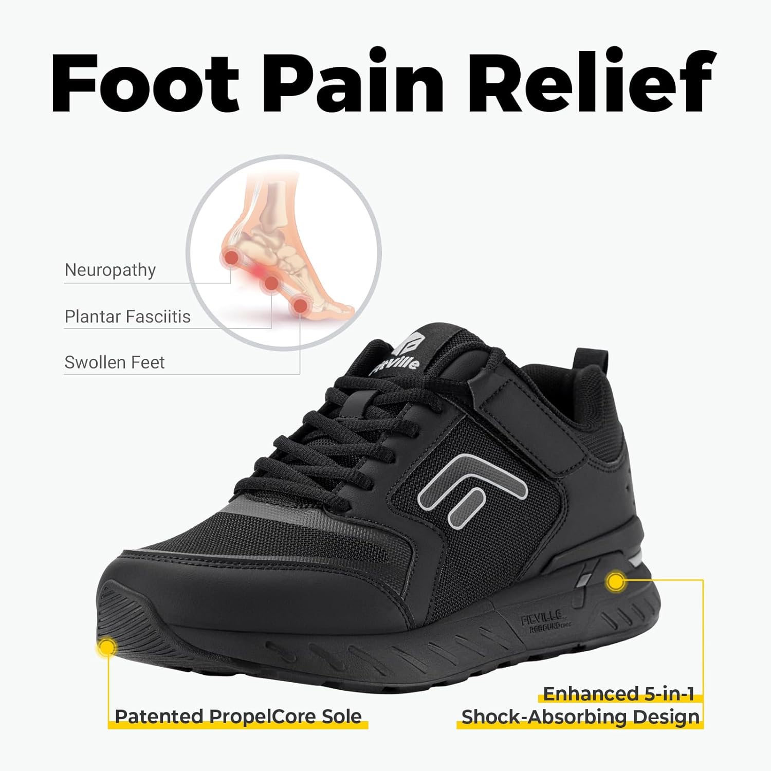 Thumbnail 4 de FitVille Men's Lightweight Trainers Extra Wide Fit — Rebound Core V7 for Plantar Fasciitis and Flat Feet