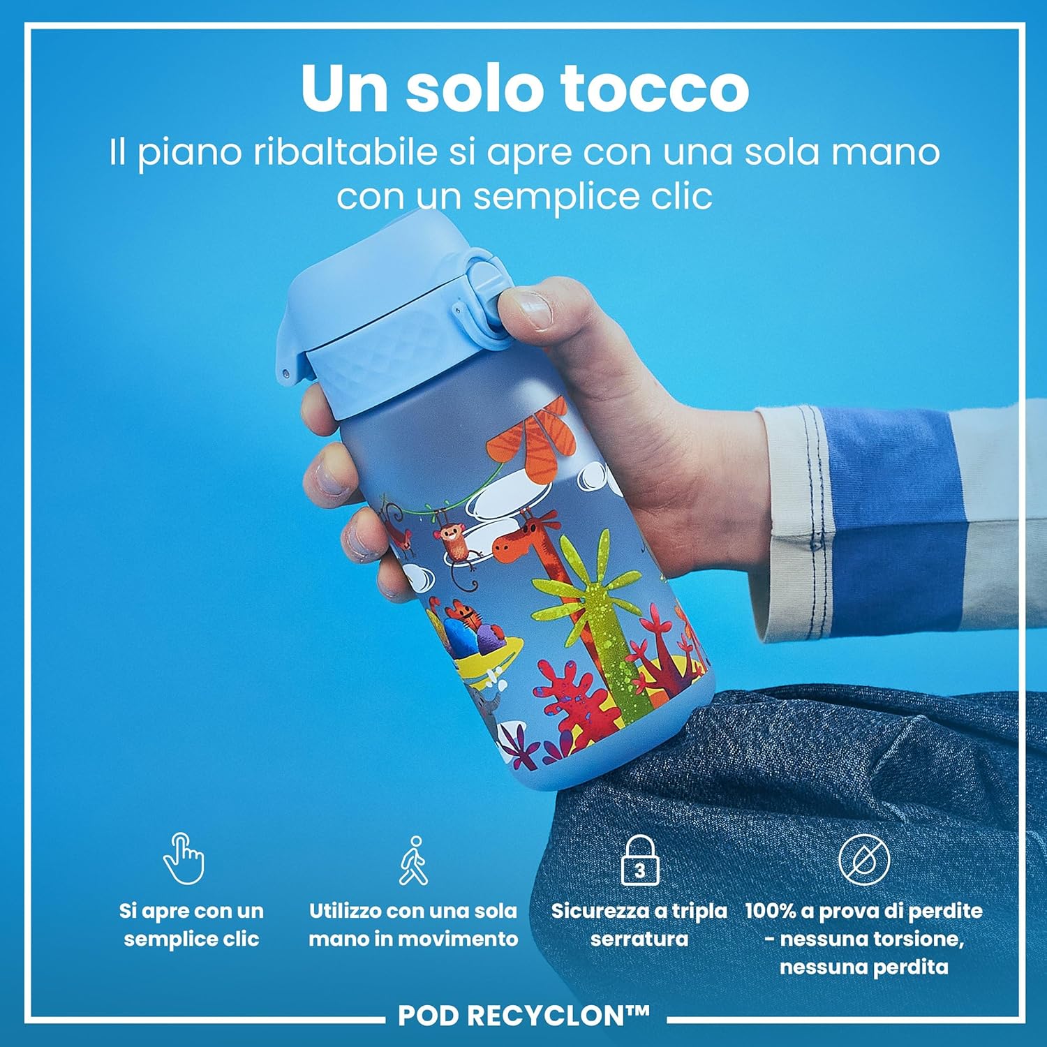 Detalle de Ion8 Borraccia per Bambini 350 ml Safari – a prova di perdite, facile da aprire e senza BPA