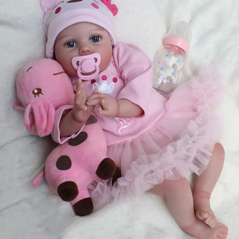 Detalle de WEQNT Reborn Baby Doll Girl 55cm babypop van vinyl met mohair en accessoires