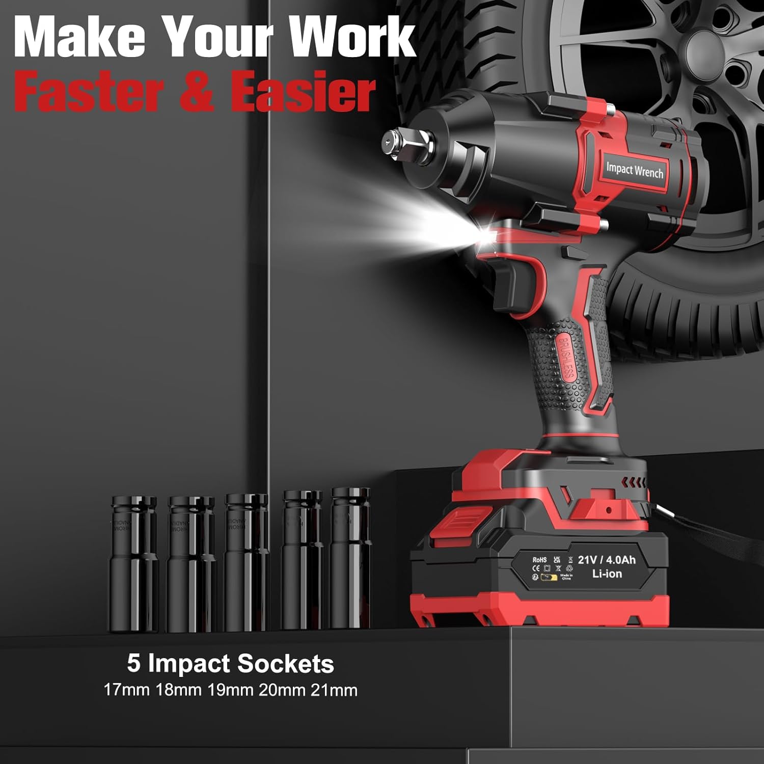 Detalle de Bamse Cordless Impact Wrench 21V, 1000 N·m