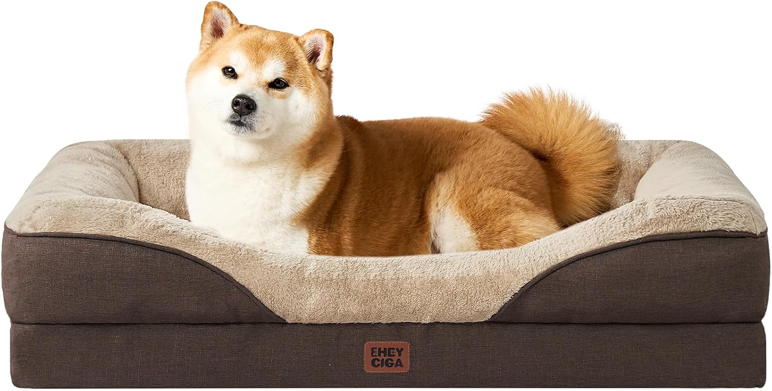 Detalle de EHEYCIGA Orthopädisches Hundebett Mittelgroße Hunde (91 x 68 x 17,5 cm) mit Memory Foam, waschbar und wasserdicht