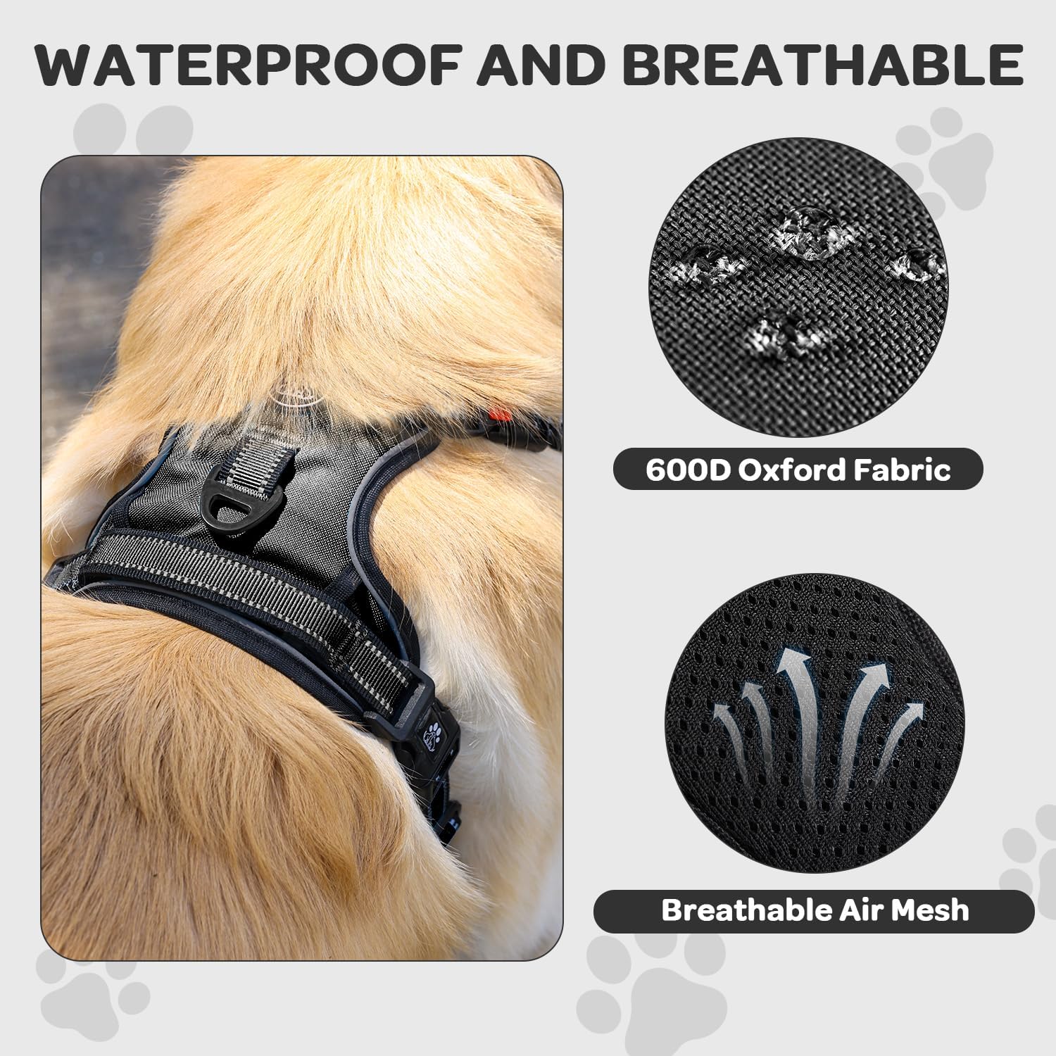 Detalle de FURRYFECTION XL Anti-Pull Dog Harness for Large Dogs: Extra Strong, Reflective Front & Back Clips
