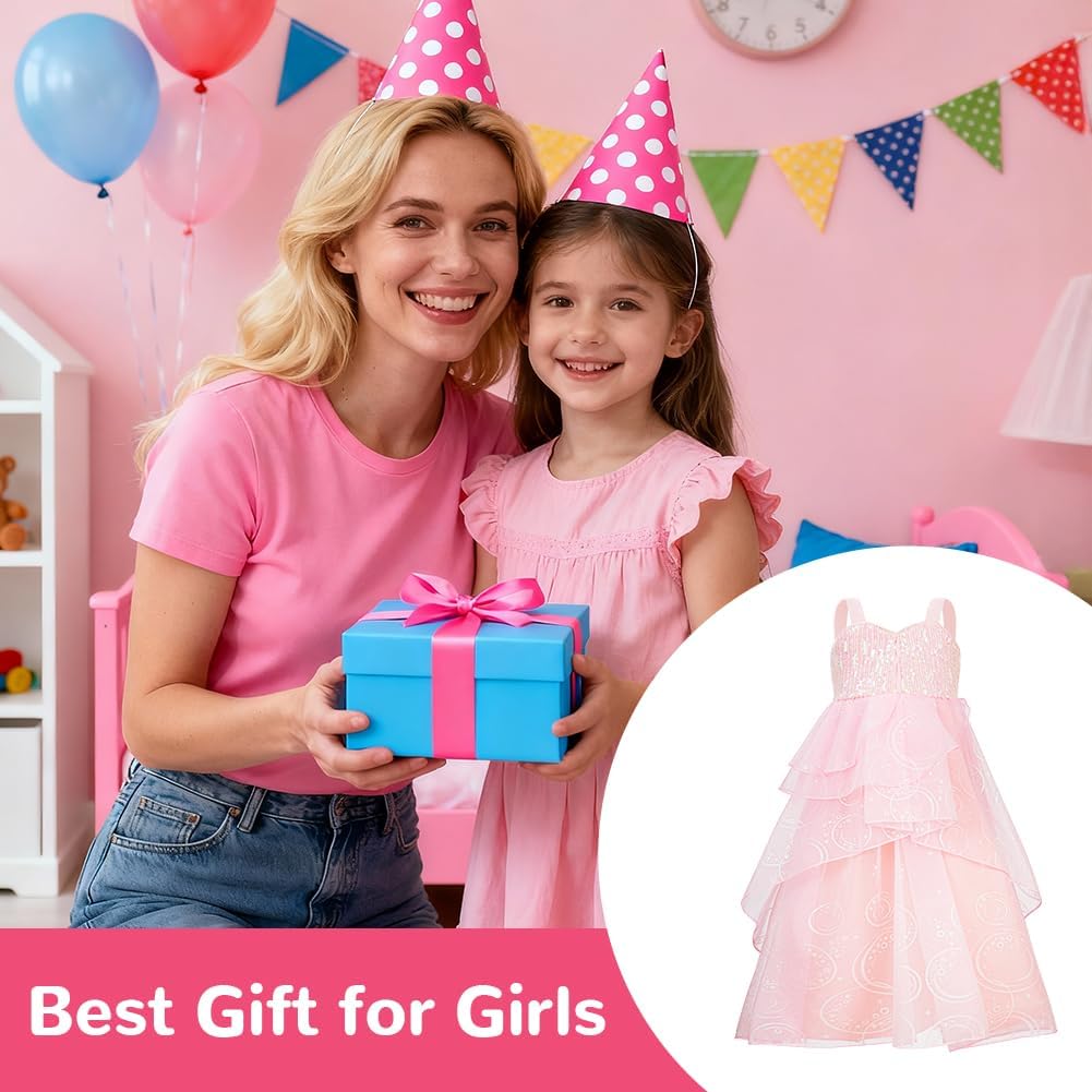 Thumbnail 6 de Costume Glinda Principessa Bambina BSBUY, abito rosa in tulle con paillettes (5-12 anni) per Halloween, carnevale e cosplay