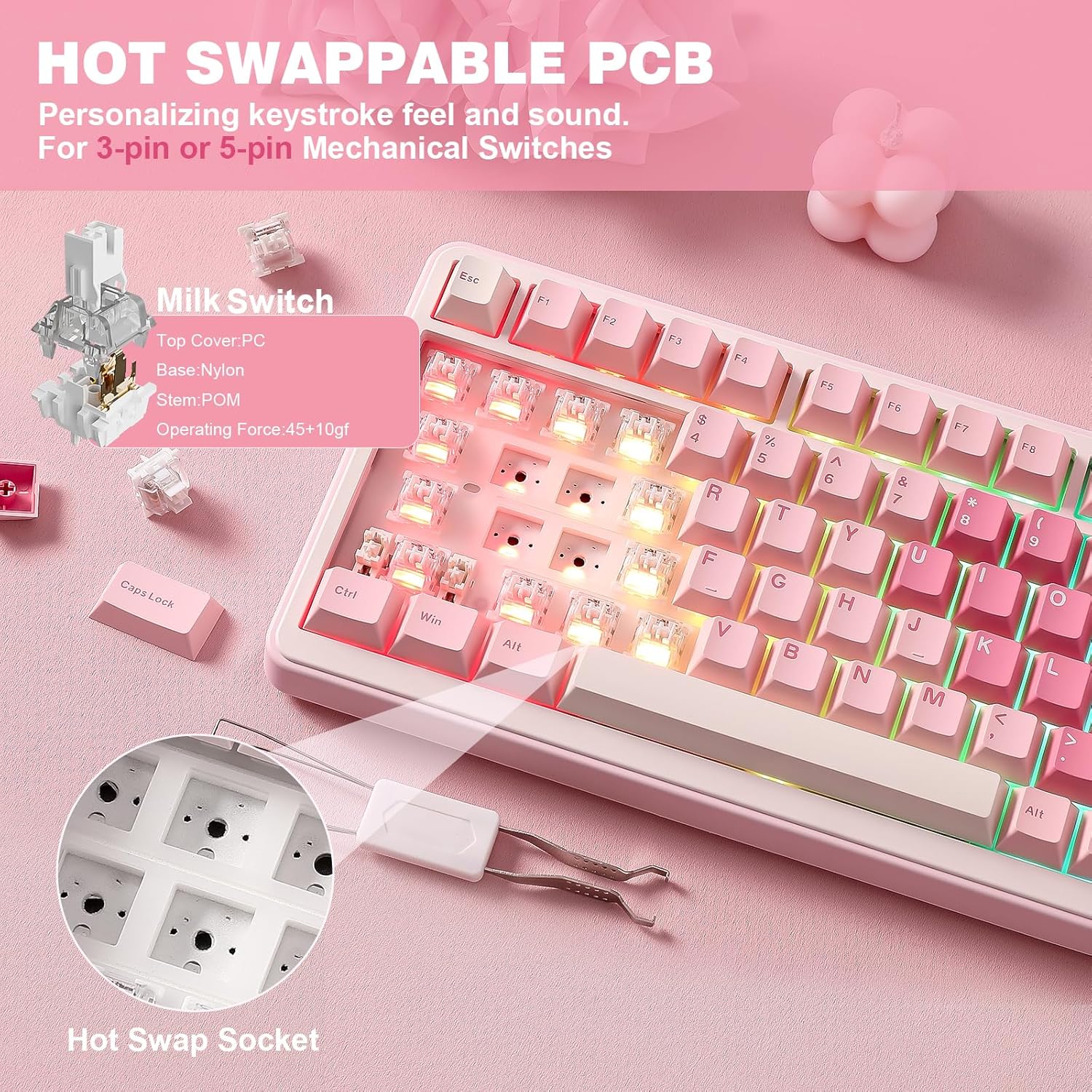 Thumbnail 4 de YUNZII B75 PRO kabellose mechanische Tastatur (75%, Hot Swap, BT/2.4G/Type-C) mit Drehknopf
