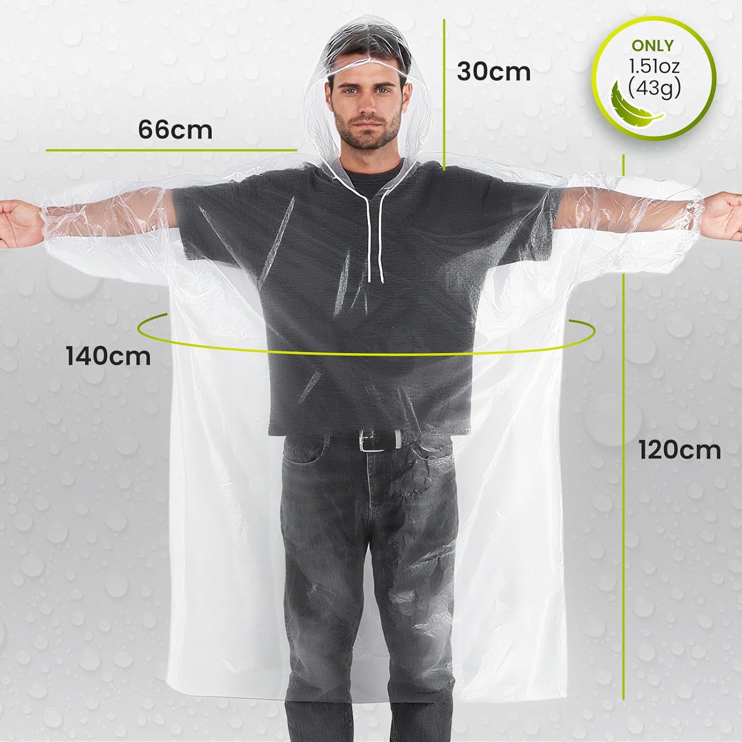 Detalle 2 de Aolegoo 6 Pack Waterproof Ponchos with Sleeves and Drawstring Hood