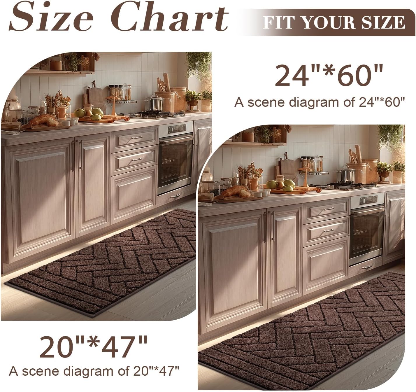 Thumbnail 3 de Kitchen Runner Rugs 20" x 48" Non-Slip Kitchen Mat Set (Camel)