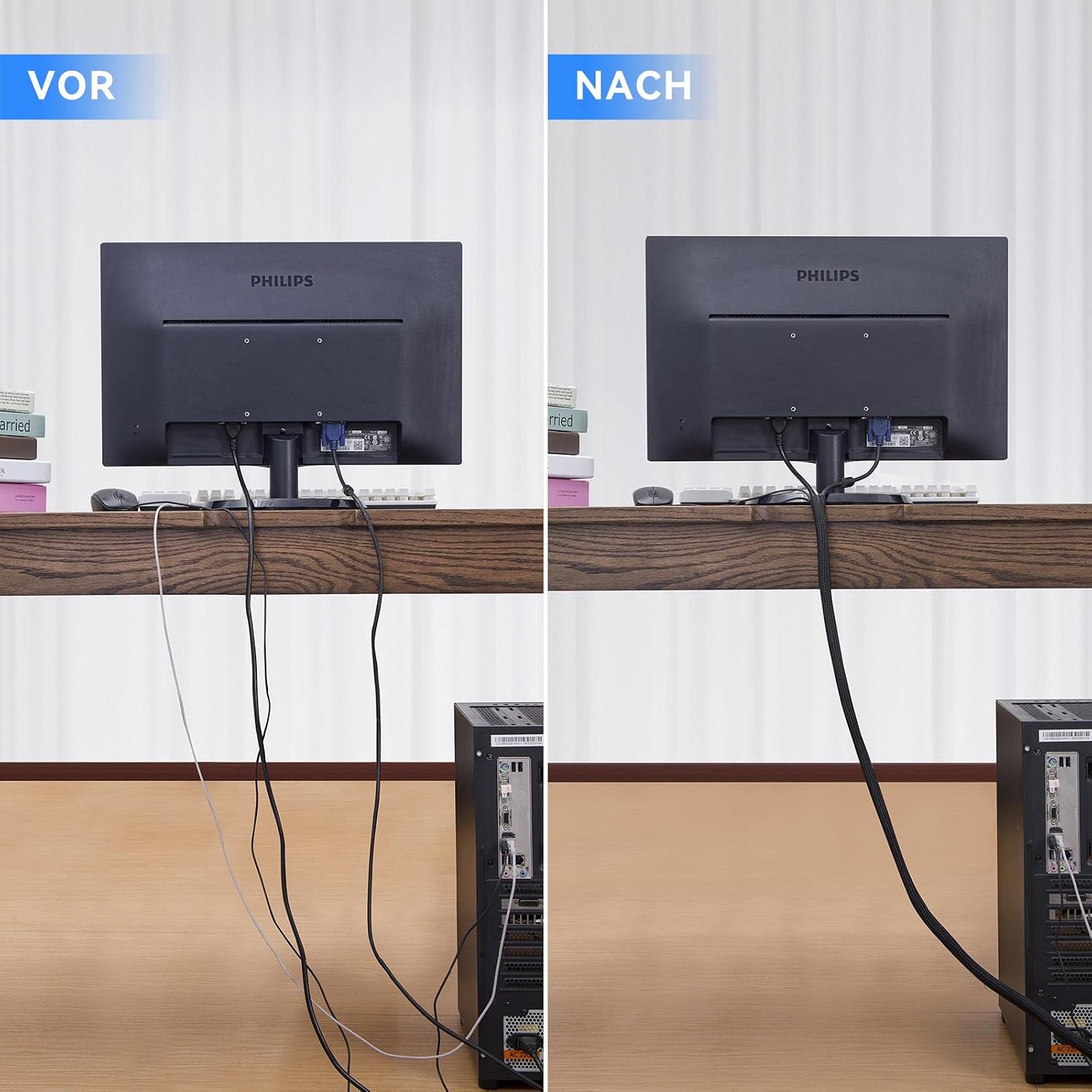 Detalle de AGPTEK Kabelschlauch 13 mm – 7,6 m, selbstschließend für Kabelmanagement am Schreibtisch