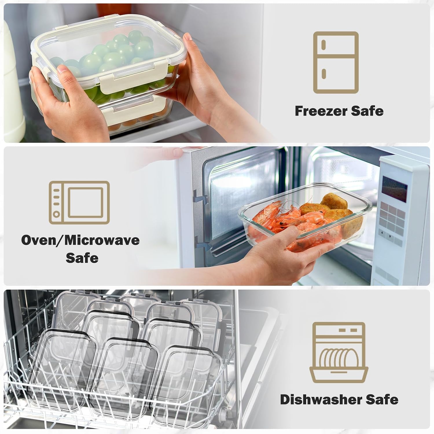 Detalle de YASHE Glass Containers with Lids, 10 Pack – Thick & Durable Borosilicate Glass Meal Prep Containers