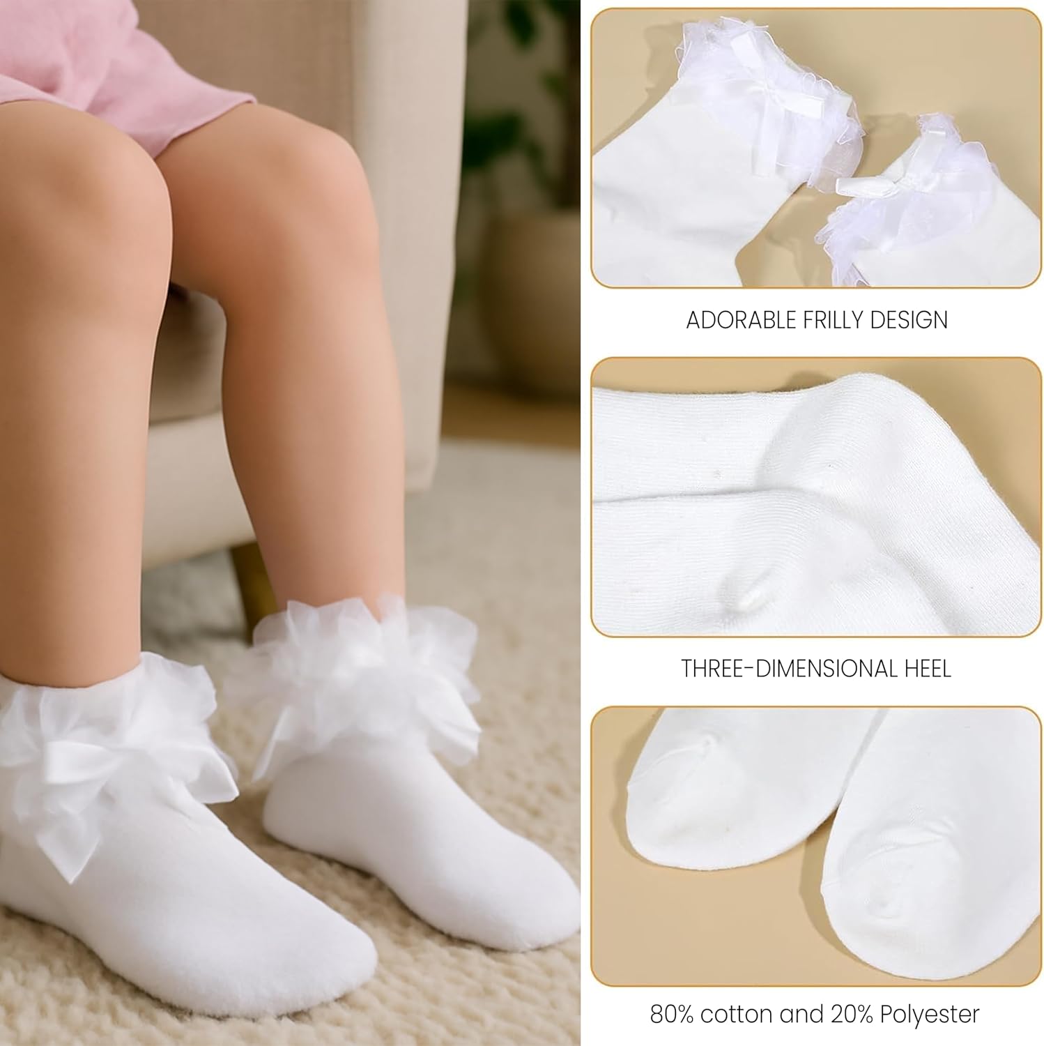 Detalle de Sock Stack 6 Pairs Girls Tutu Frilly Ankle Socks with Lace & Bow