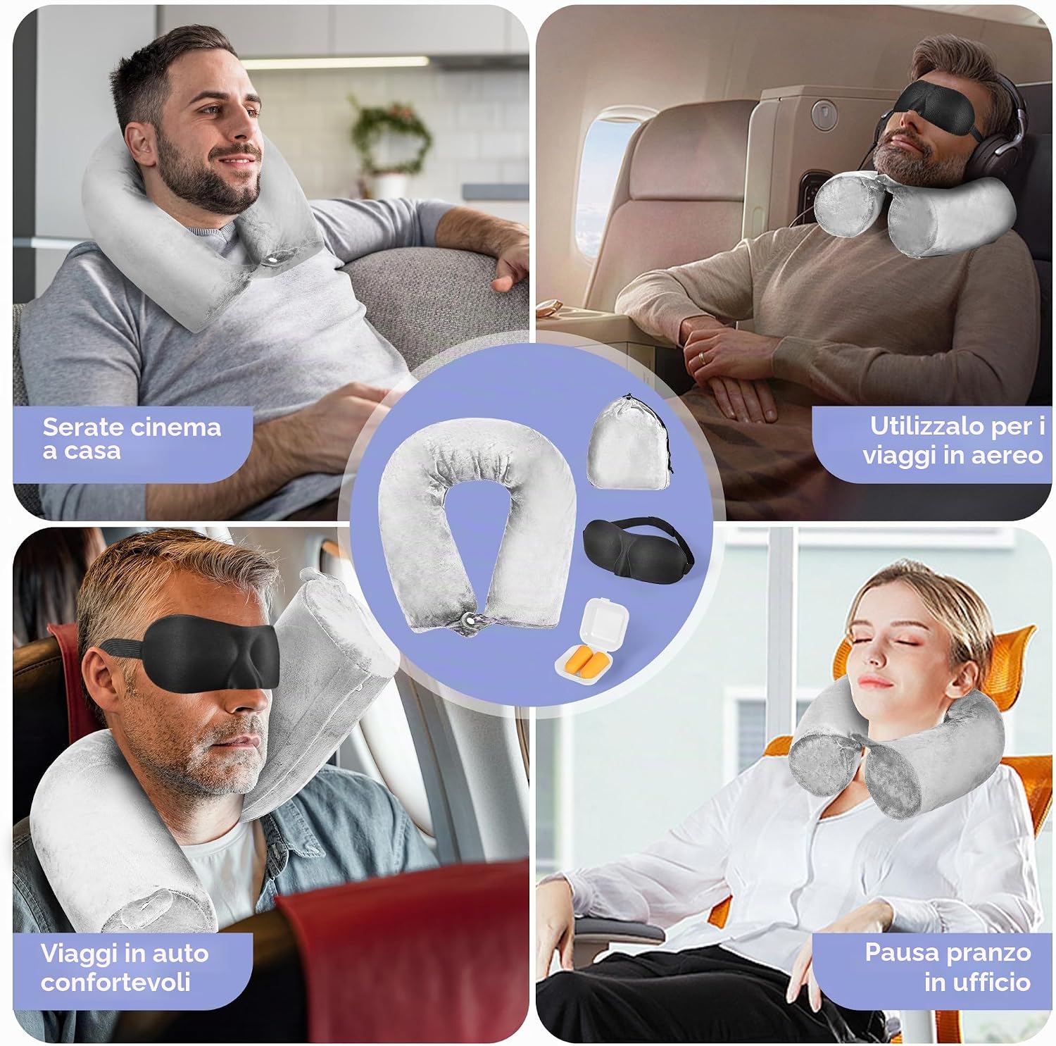 Detalle 2 de BAVATEE Cuscino da Viaggio Memory Foam Regolabile – Comfort Cervicale per Aereo, Treno e Auto